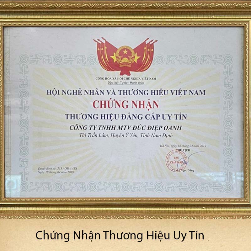 Chứng nhận thương hiệu uy tín đồ đồng diệp oanh